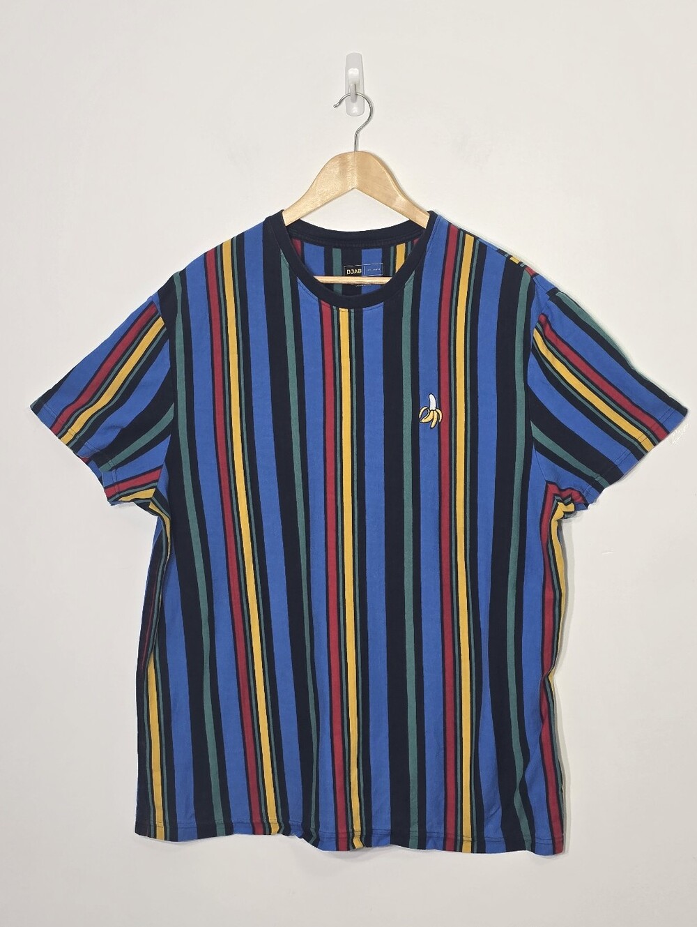 DJAB Men's Blue Multicolored Striped 100%  Organic Cotton Short Sleeve Tee XL
